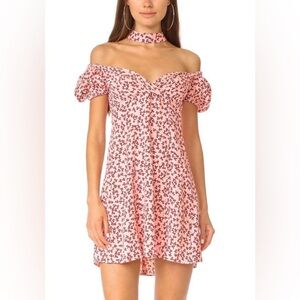 Pink Clover Floral Off-Shoulder Puff Sleeve Mini Dress